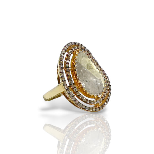 Sliced Diamond Triple Halo Statement Ring