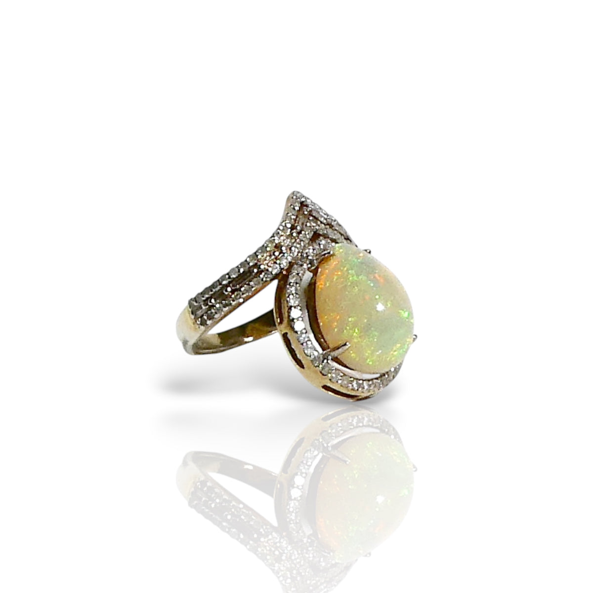 Pear Opal & Diamond Chevron Stacked Ring