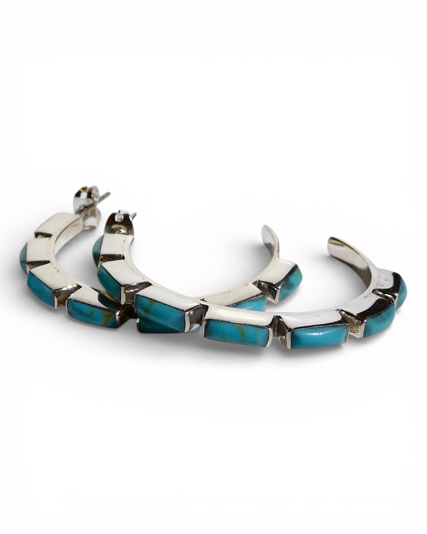 Inlaid Turquoise Sterling Silver Hoop Earrings