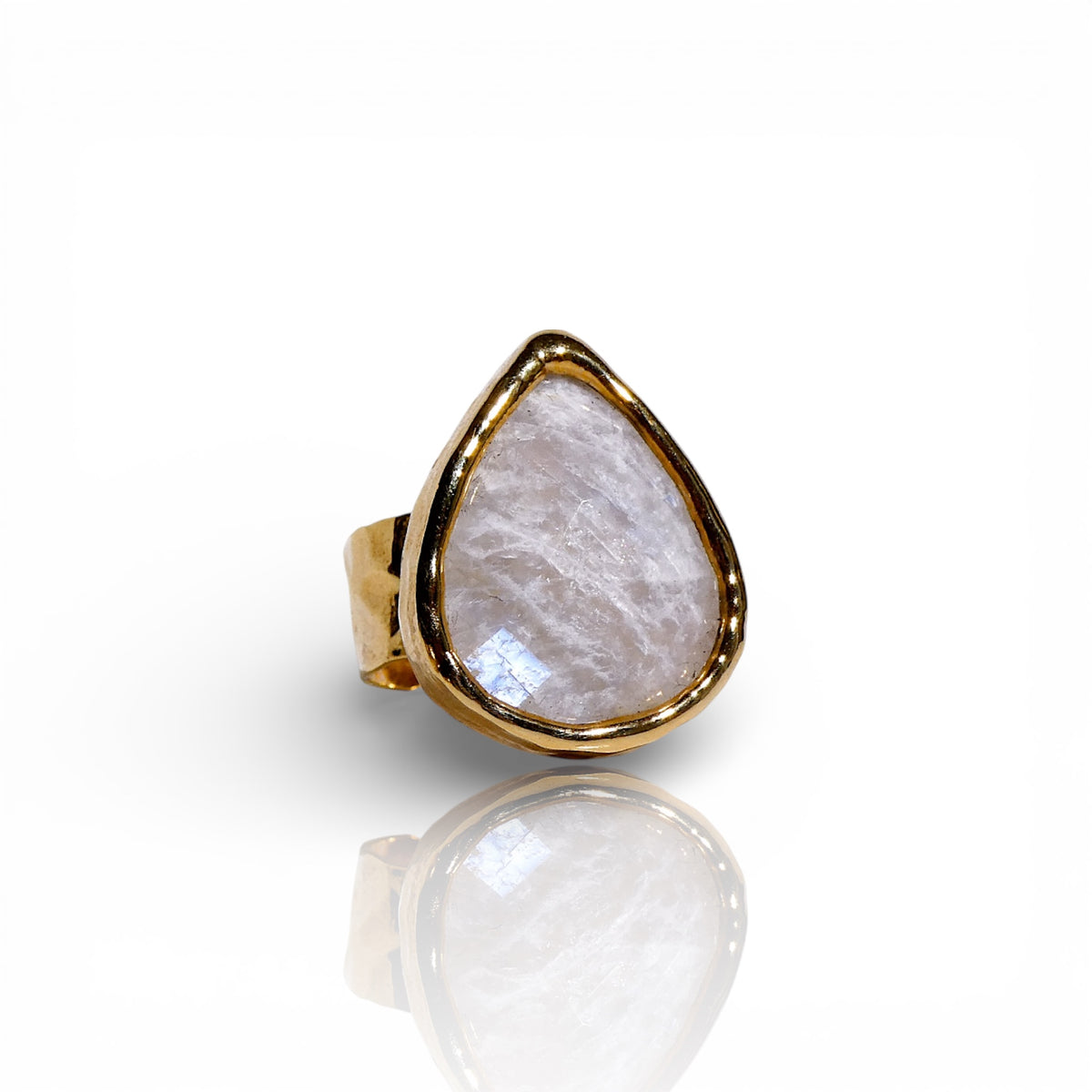White Moonstone Pear-Shaped Ring