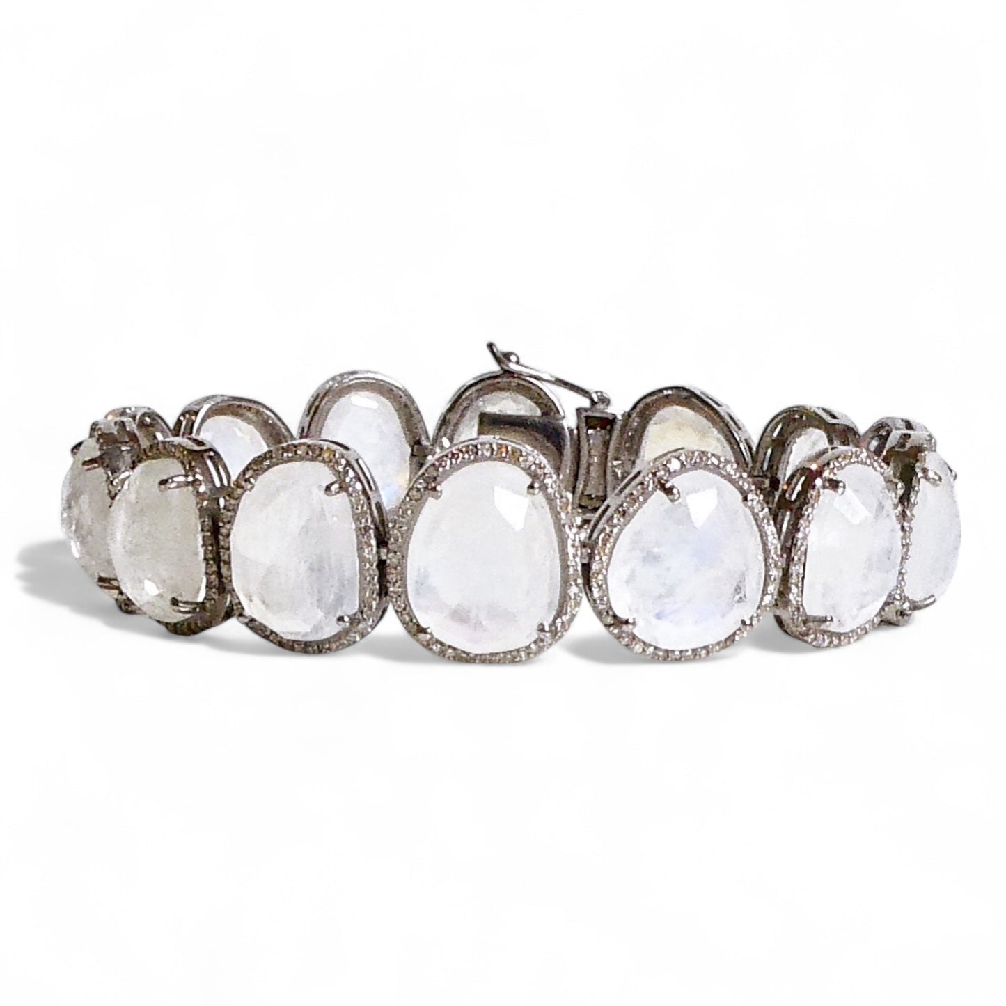 NEW Rainbow Moonstone and Pavé Black Diamond Bezel Bracelet