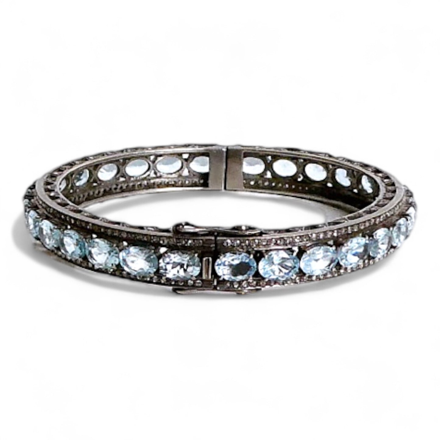 NEW Blue Topaz and Black Diamond Bangle Bracelet