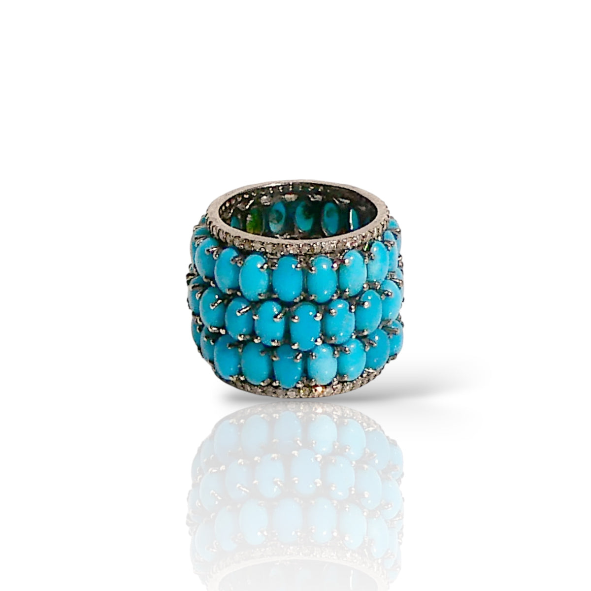 Three-Row Turquoise Wide Band Ring