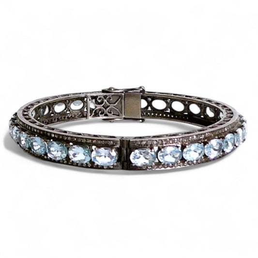 NEW Blue Topaz and Black Diamond Bangle Bracelet