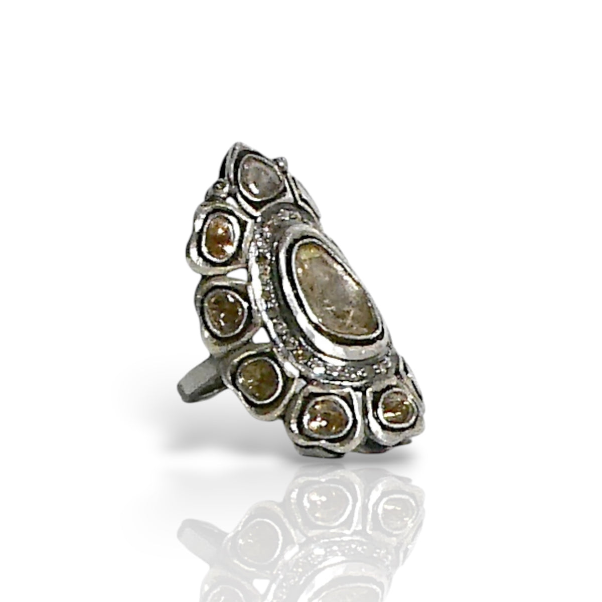 Sterling Silver 925 Sliced Diamond Cluster Ring