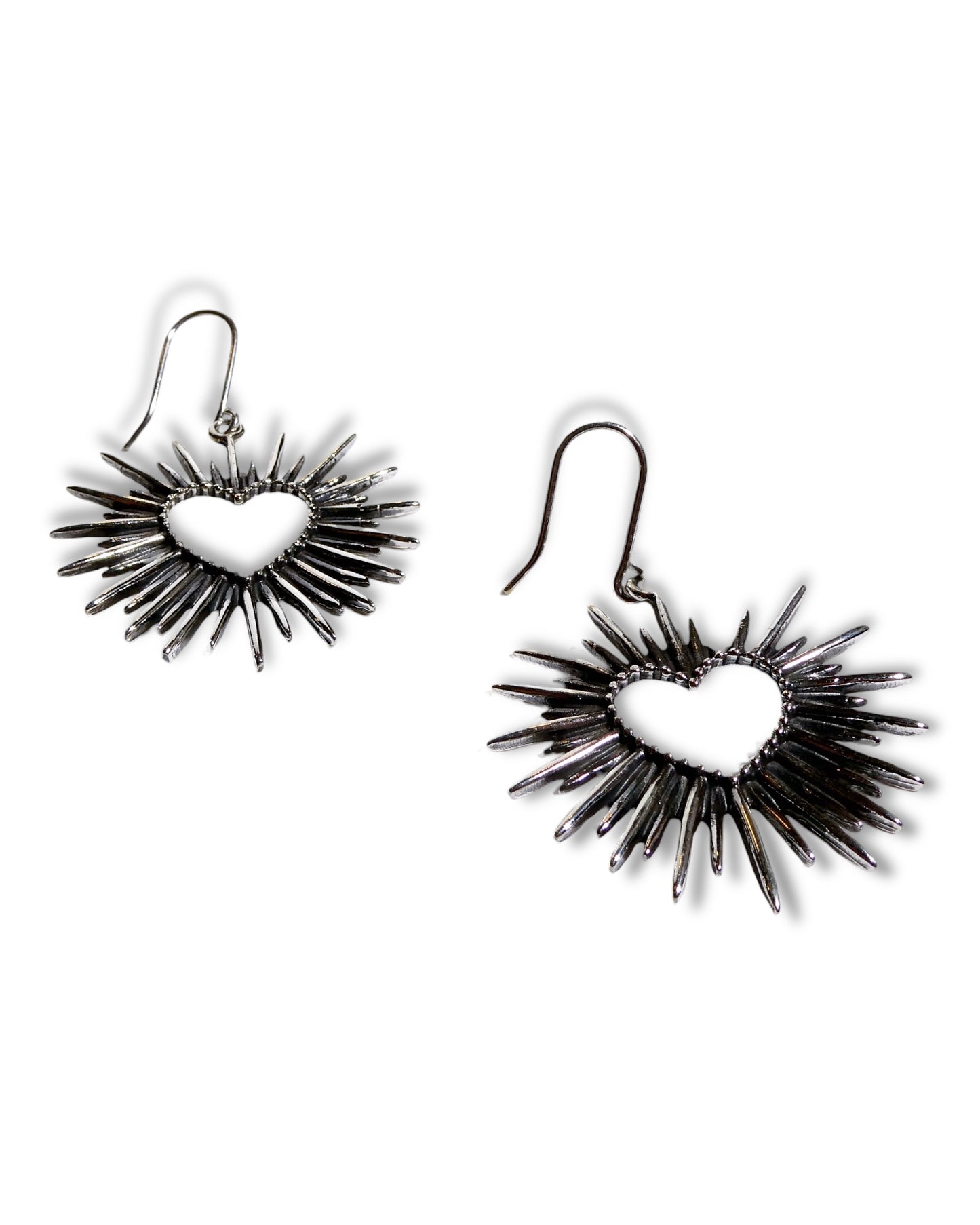 Sterling Silver Hollow Sacred Heart Earrings