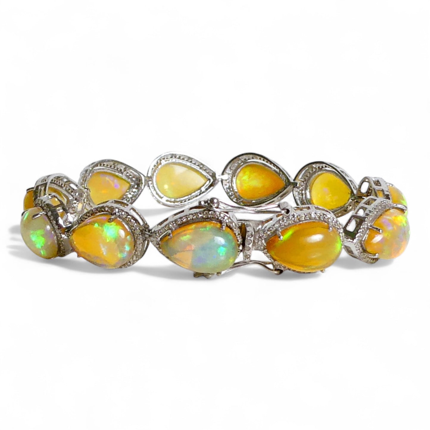 NEW Natural Fire Opal and Black Diamond Bracelet