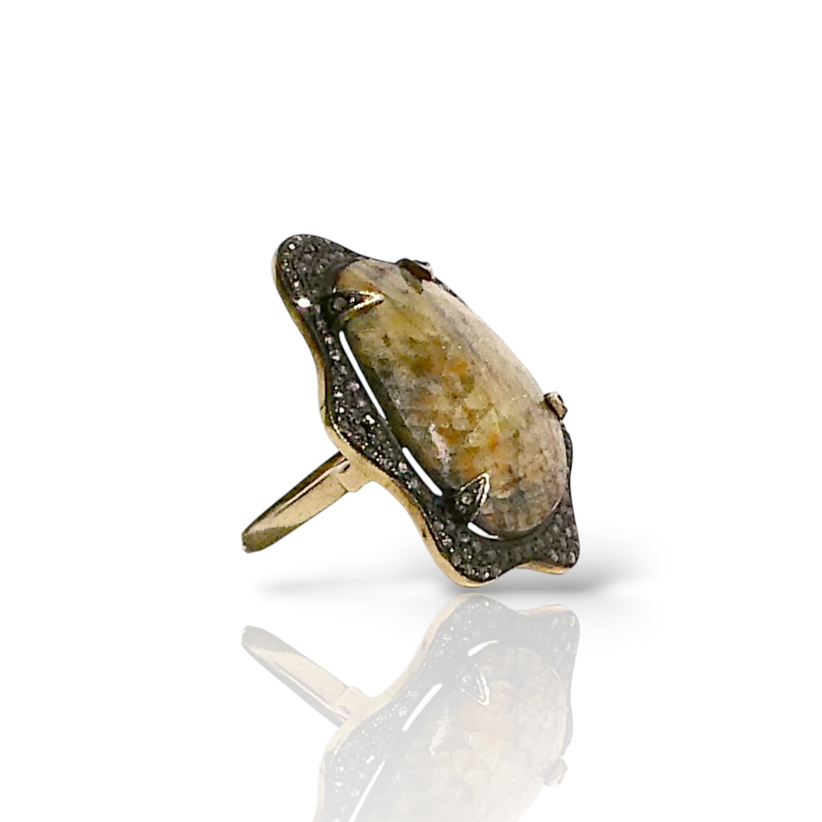 Labradorite Abstract Pavé Statement Ring