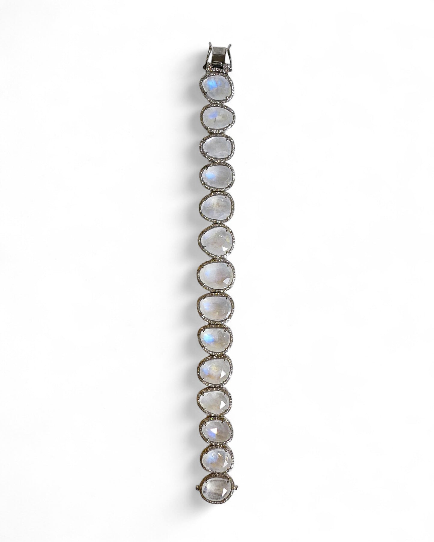 NEW Rainbow Moonstone and Pavé Black Diamond Bezel Bracelet