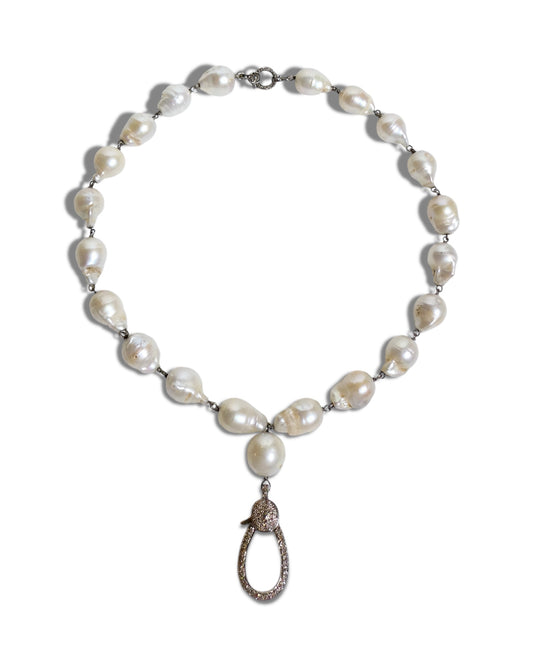 NEW Baroque Pearl Necklace with Drop Diamond Clasp