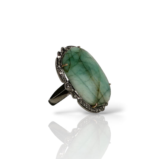 Natural Emerald Scalloped Pavé Statement Ring