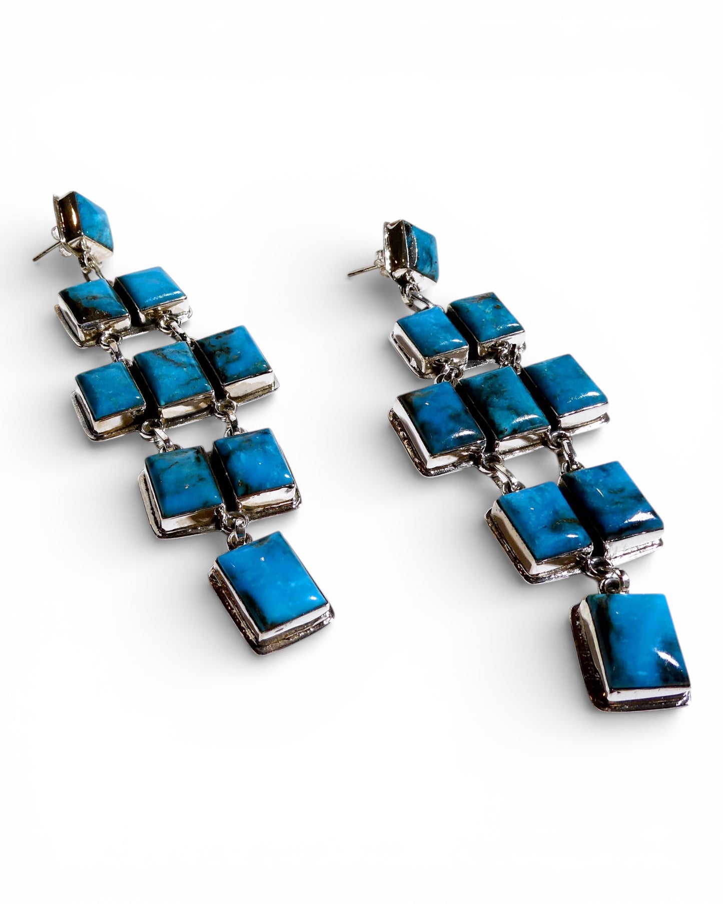 Long Kingman Turquoise Tiered Drop Earrings