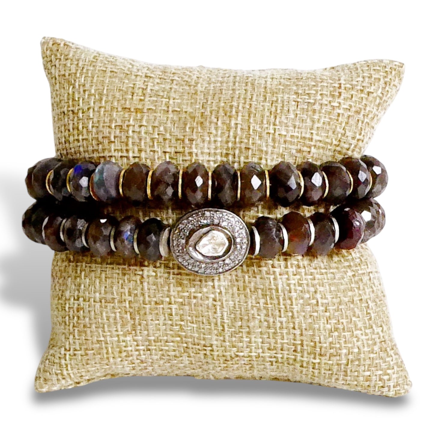 NEW Bronzite Beaded Bracelet with Black Diamond Centerpiece