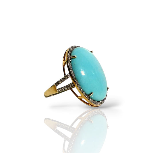 Oval Turquoise & Black Diamond Halo Statement Ring