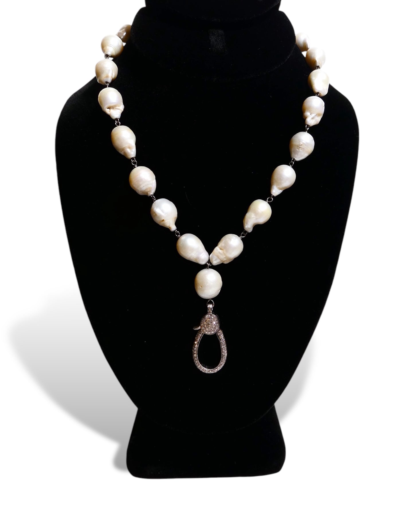 NEW Baroque Pearl Necklace with Drop Diamond Clasp