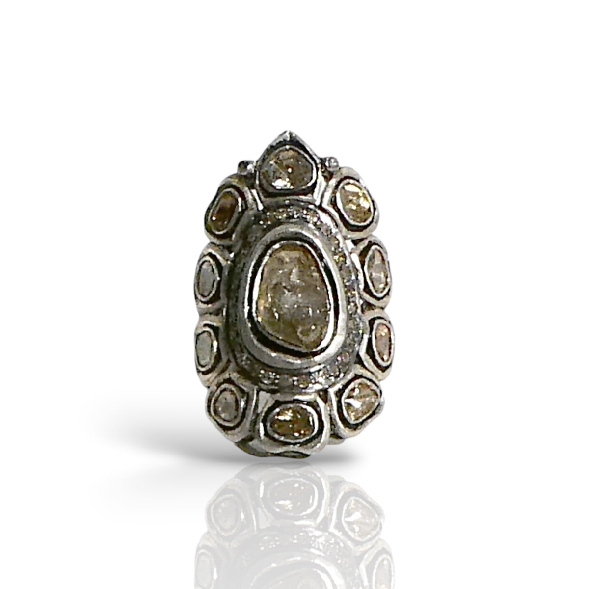 Sterling Silver 925 Sliced Diamond Cluster Ring