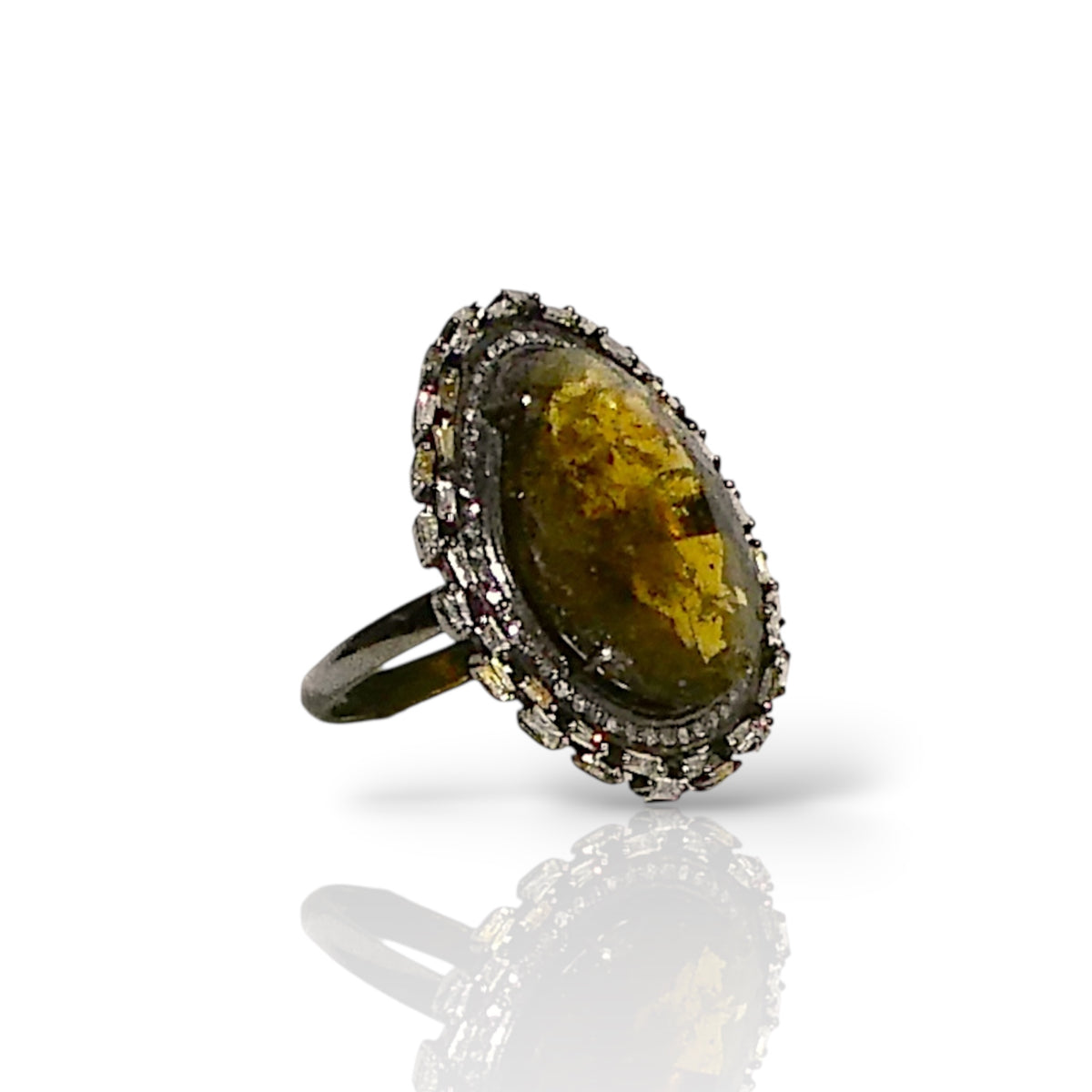 Green Tourmaline Black Diamond Baguette Ring