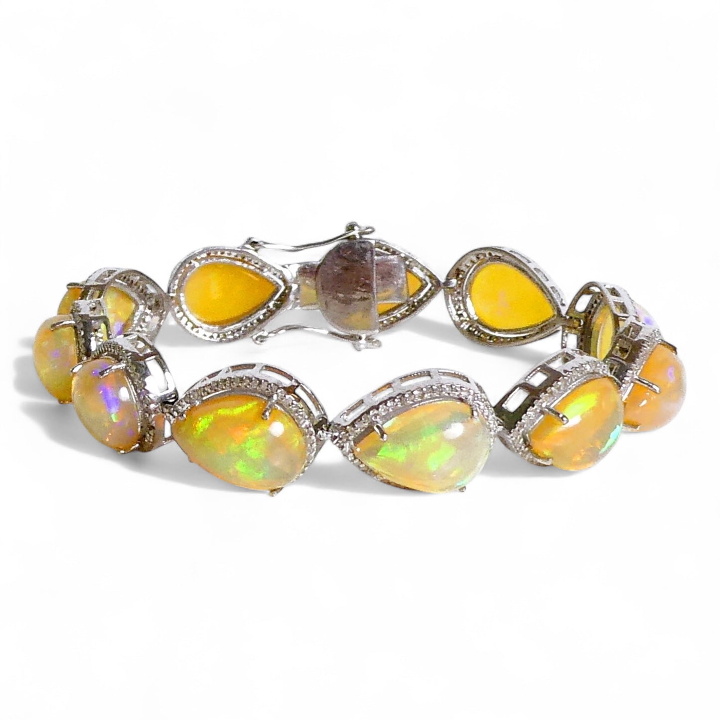 NEW Natural Fire Opal and Black Diamond Bracelet