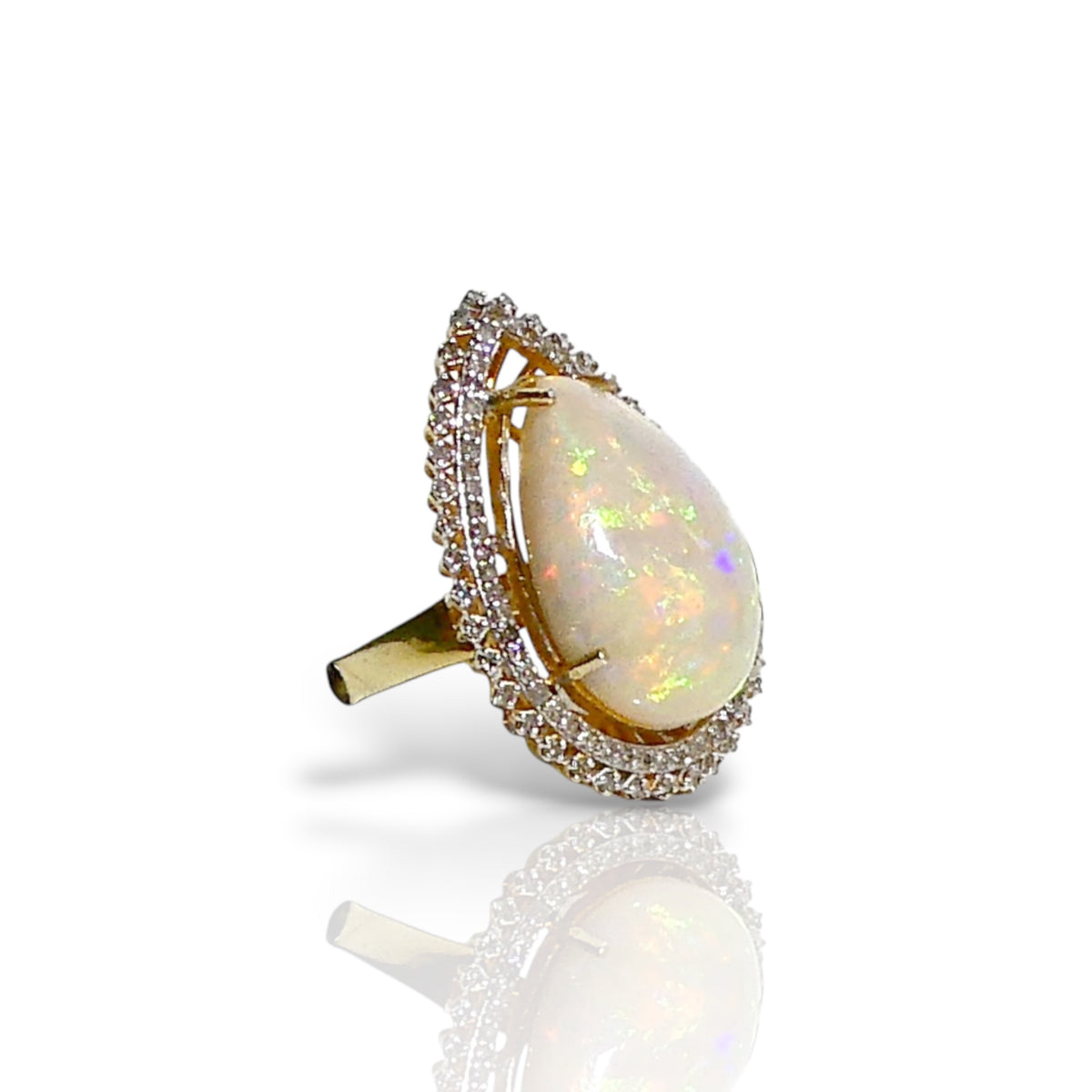 Pear-Shaped Opal & Diamond Halo Ring