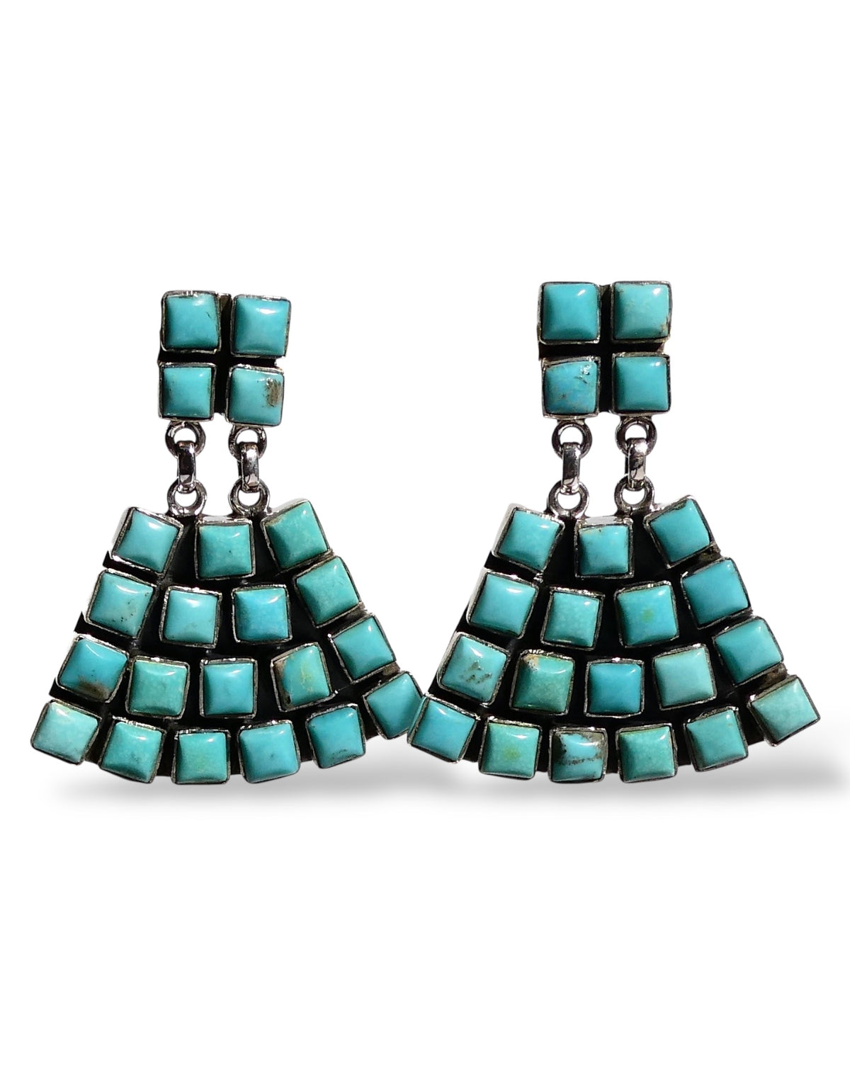 Square Turquoise Fan Drop Earrings