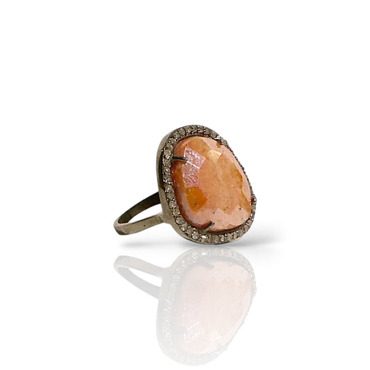 Peach Stone Pavé Halo Statement Ring