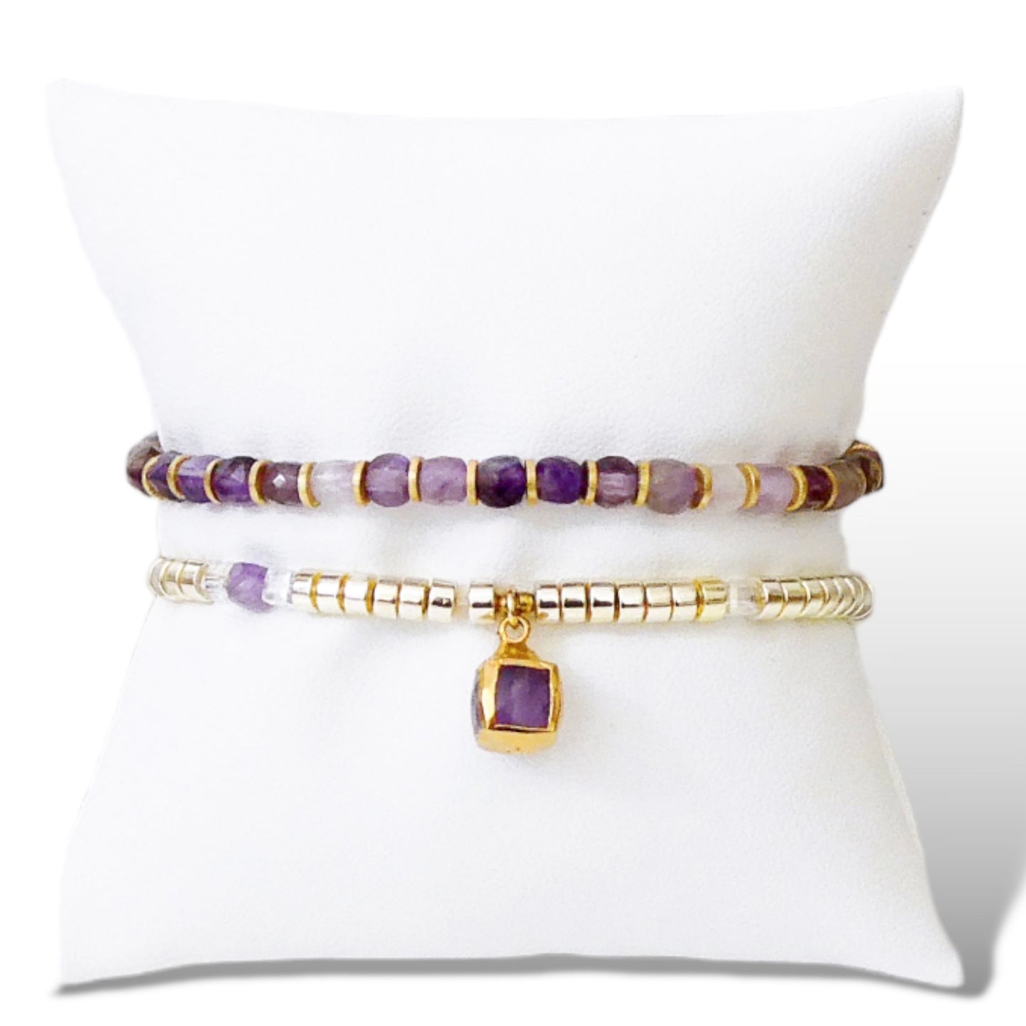 Amethyst and Pyrite Charm Bracelet Set