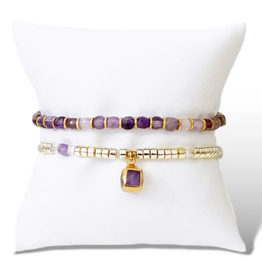 Amethyst and Pyrite Charm Bracelet Set