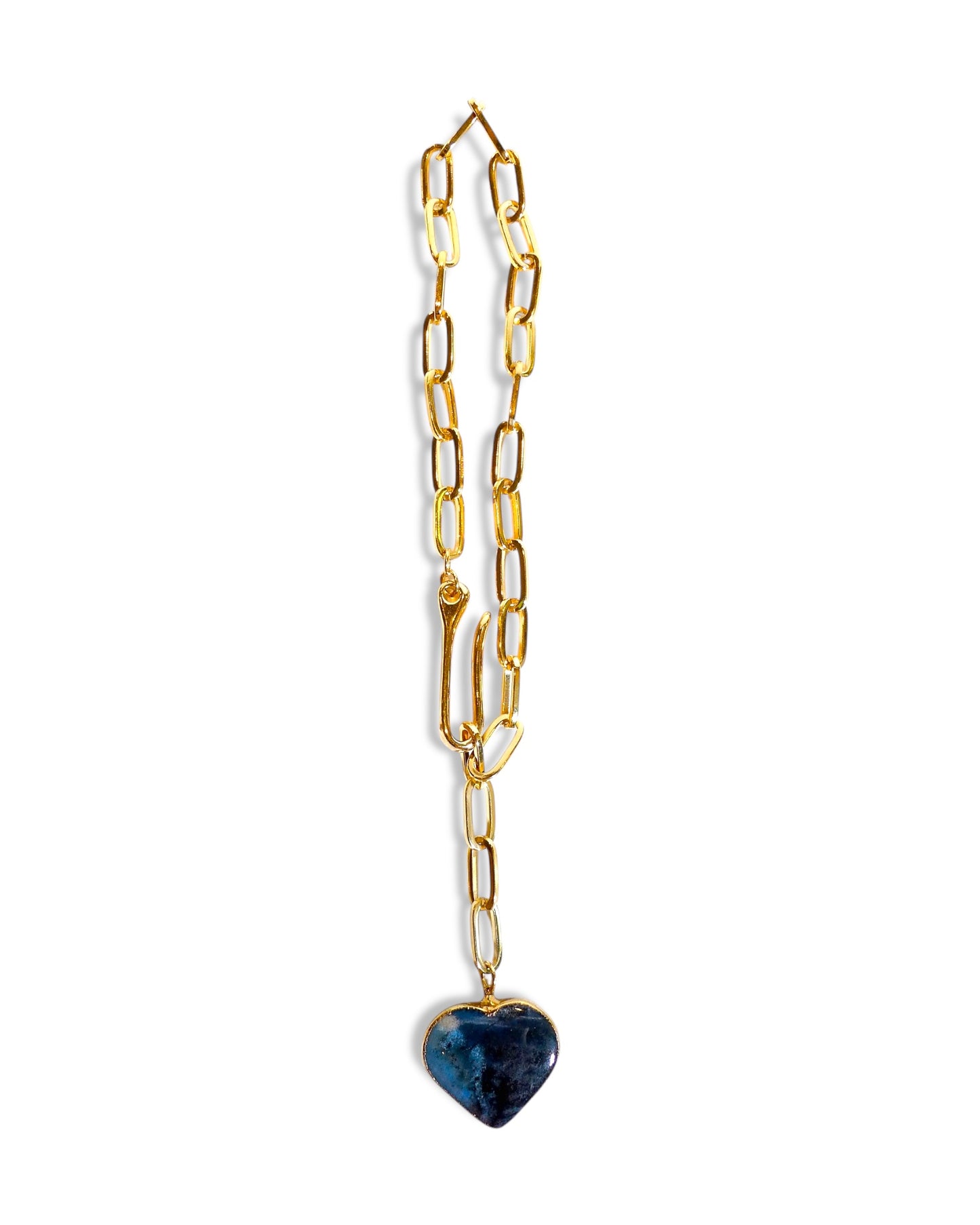 Blue Labradorite Heart on Chunky Chain Necklace