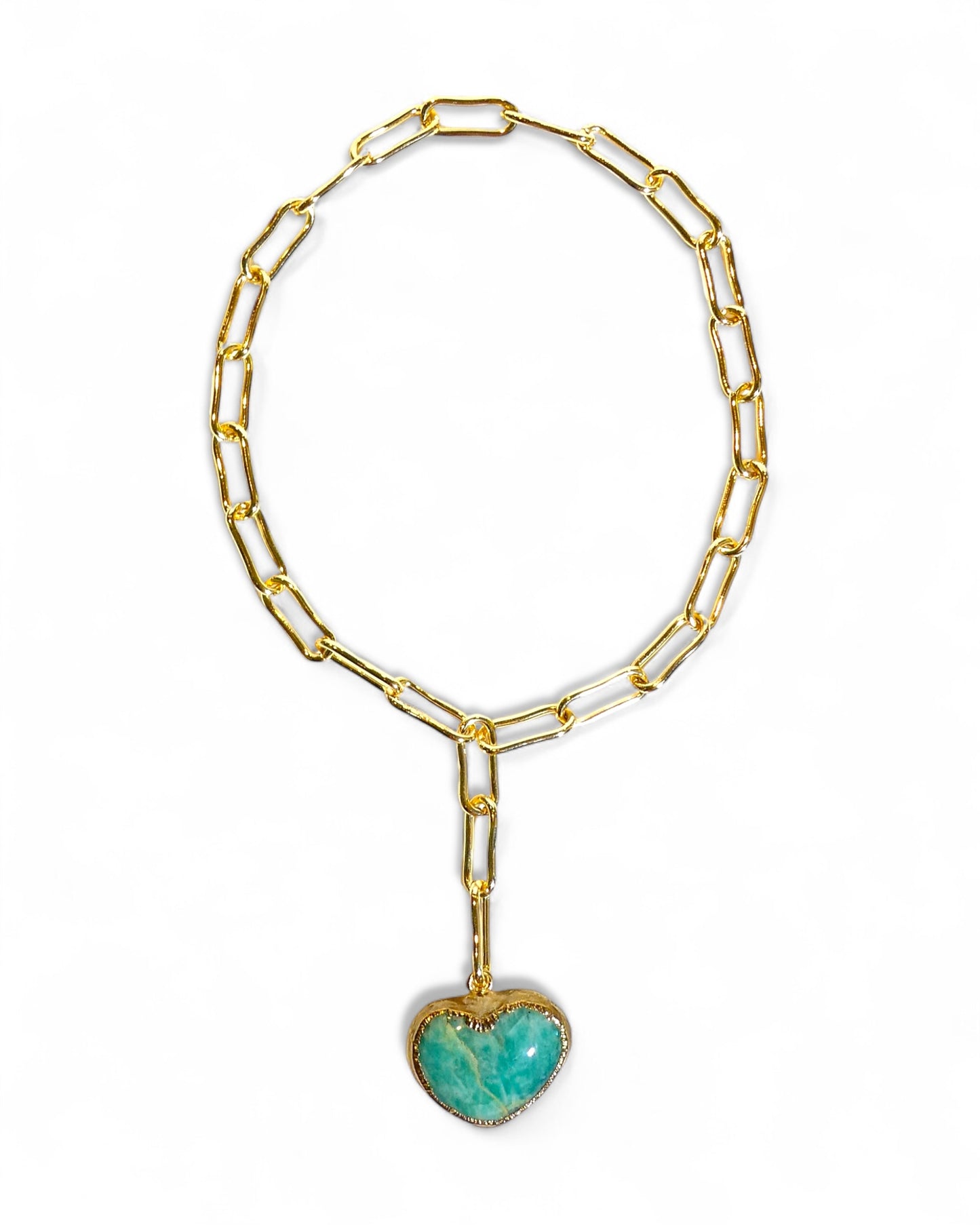 Amazonite Heart on Paper Clip Chain