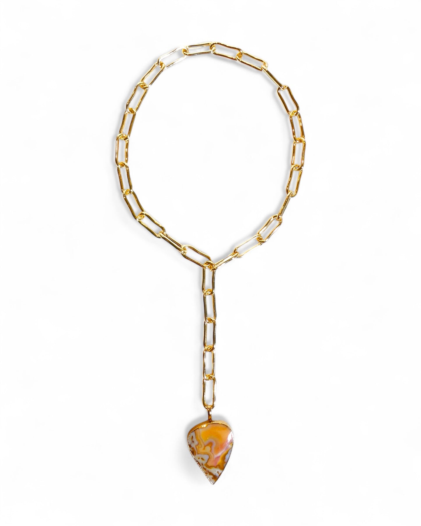 Agate Teardrop on Paperclip Chain