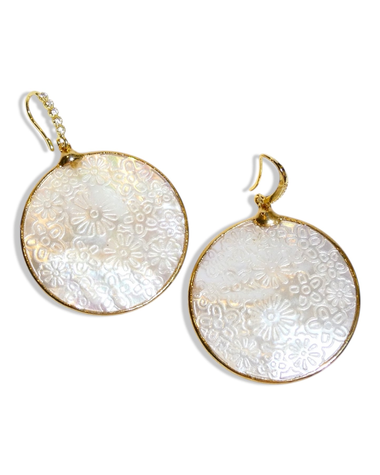 Floral Carved Mother of Pearl Earrings