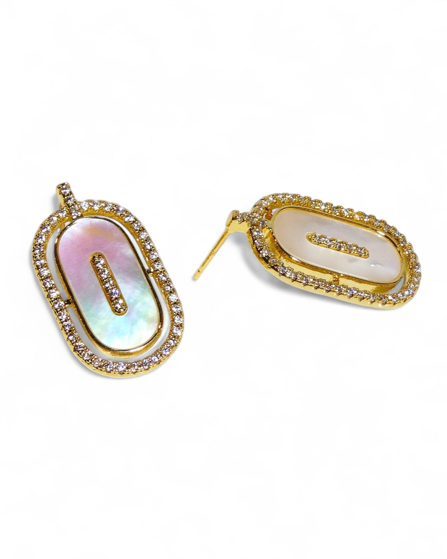 Mother of Pearl and Crystal Oval Stud Earrings