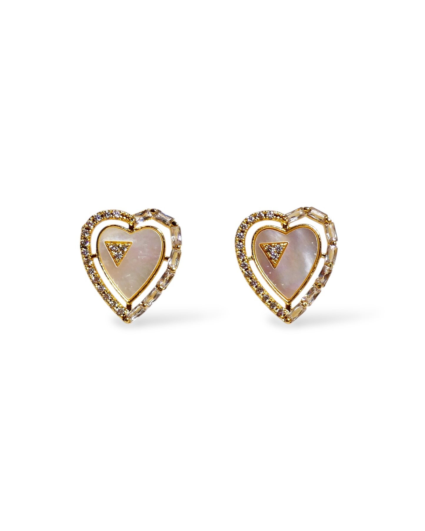 Mother of Pearl and Crystal Heart Stud Earrings