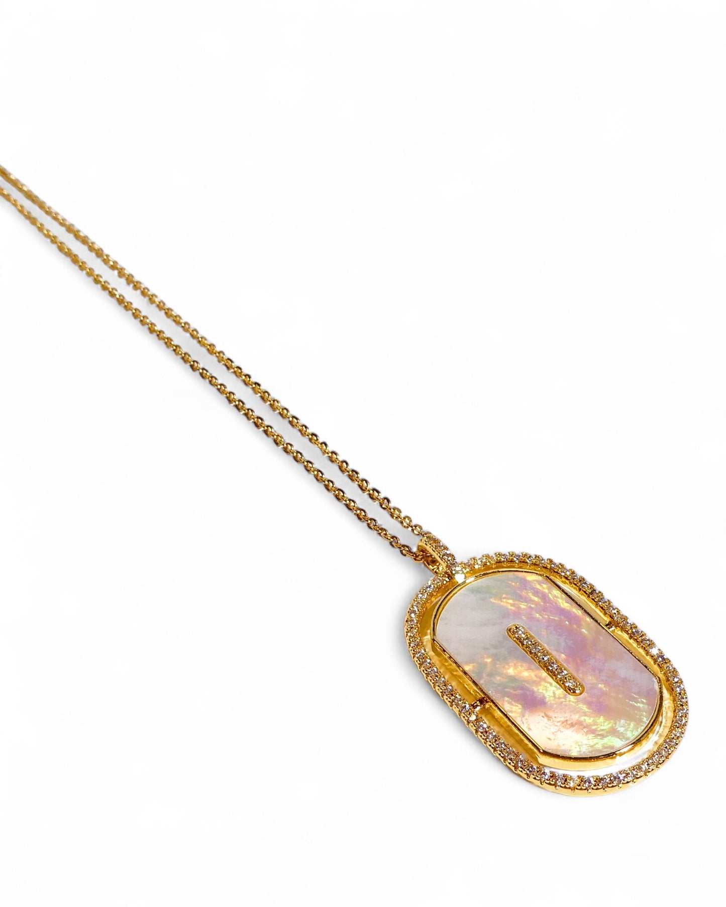 Mother of Pearl & Pavé Oval Pendant Necklace