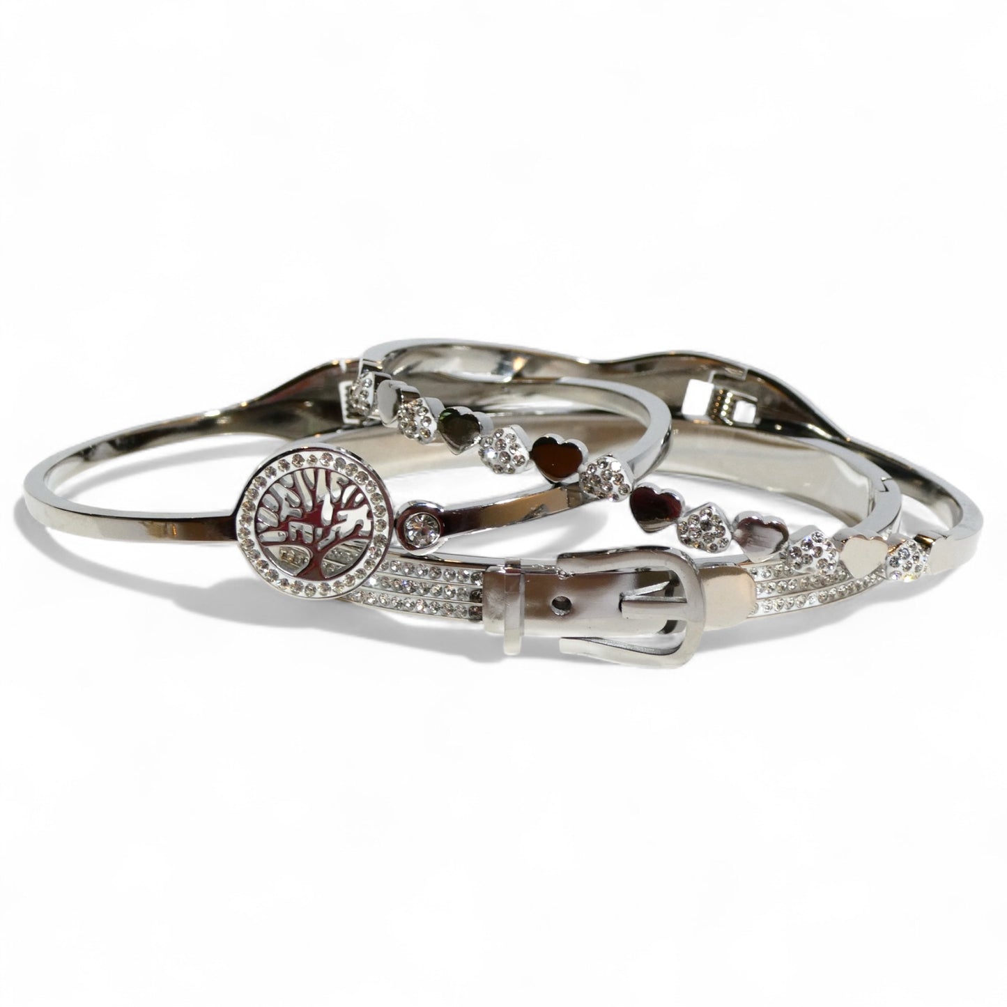 Silver & Crystal Hinged Stacking Bracelets