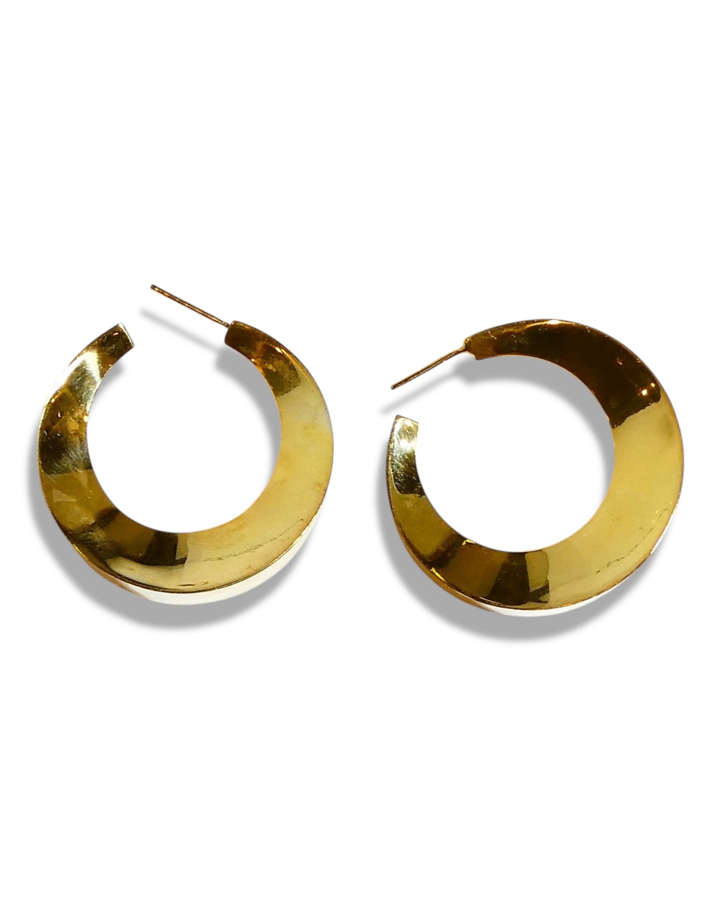 Gold Vermeil 925 Sterling Silver Beveled Hoop Earrings