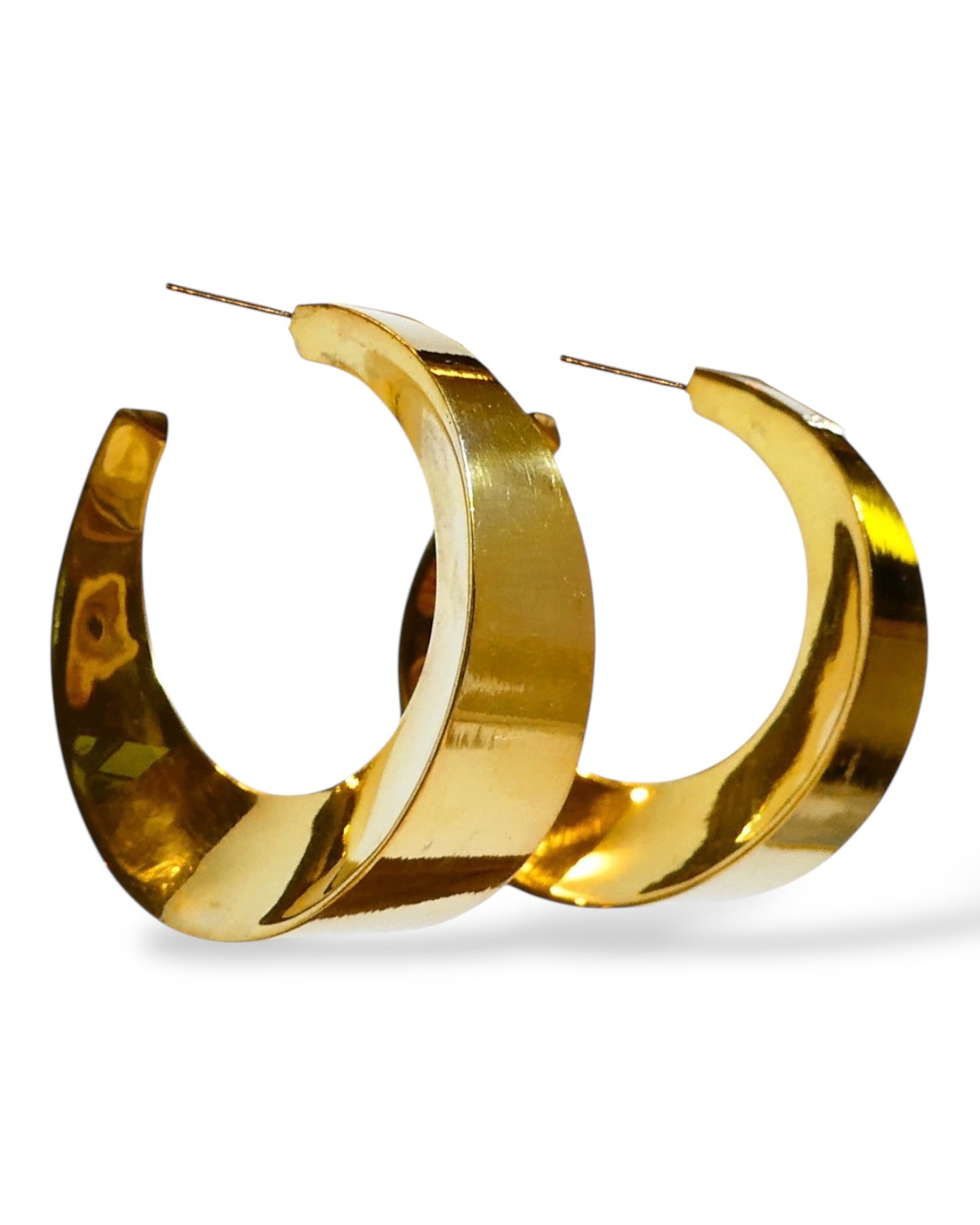 Gold Vermeil 925 Sterling Silver Beveled Hoop Earrings