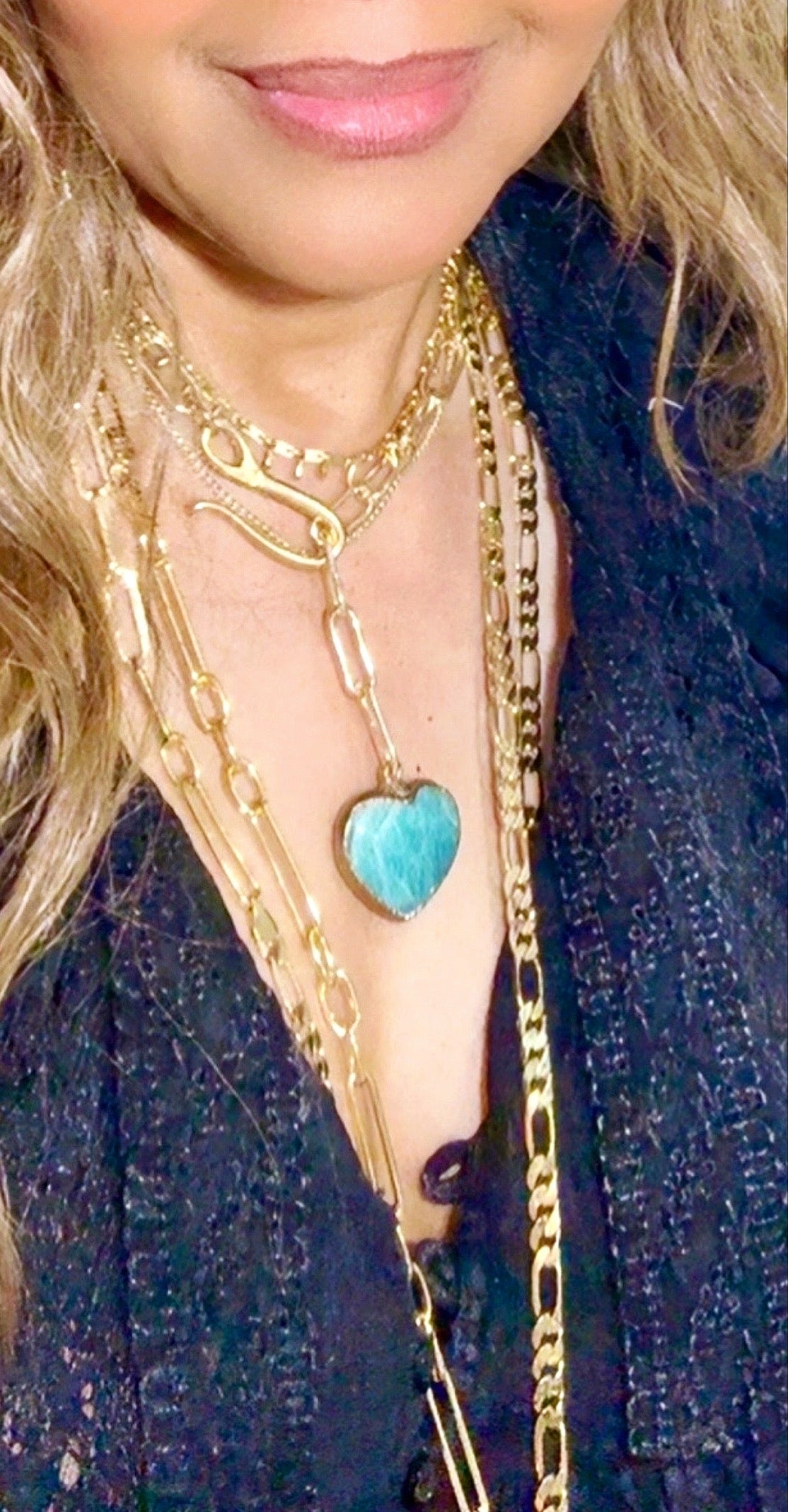 Amazonite Heart on Paper Clip Chain