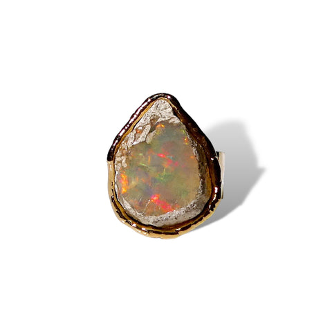 Amazing Raw Cut Opal Teardrop Ring