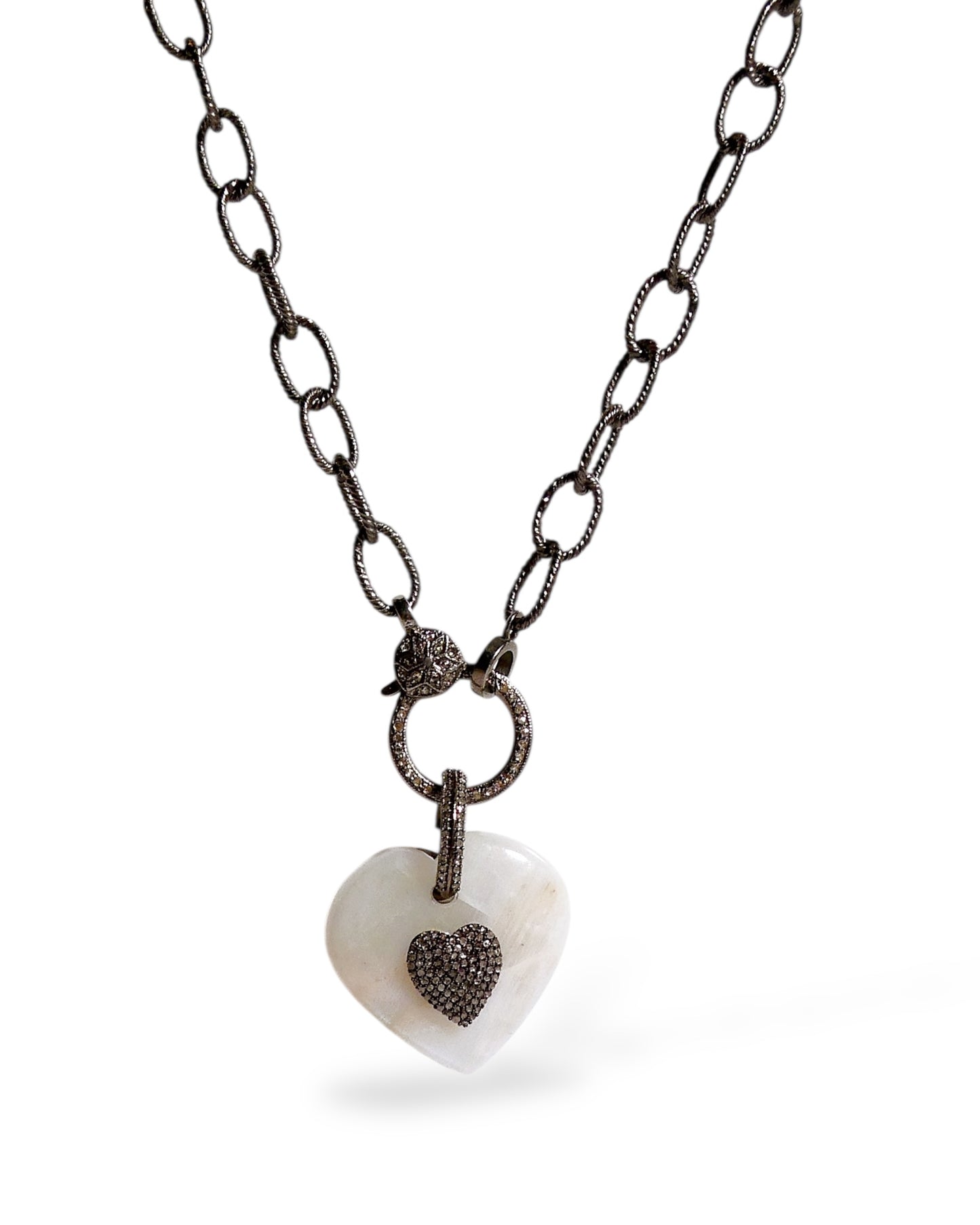 Gemstone Heart Pendant with Pavé Black Diamond Center