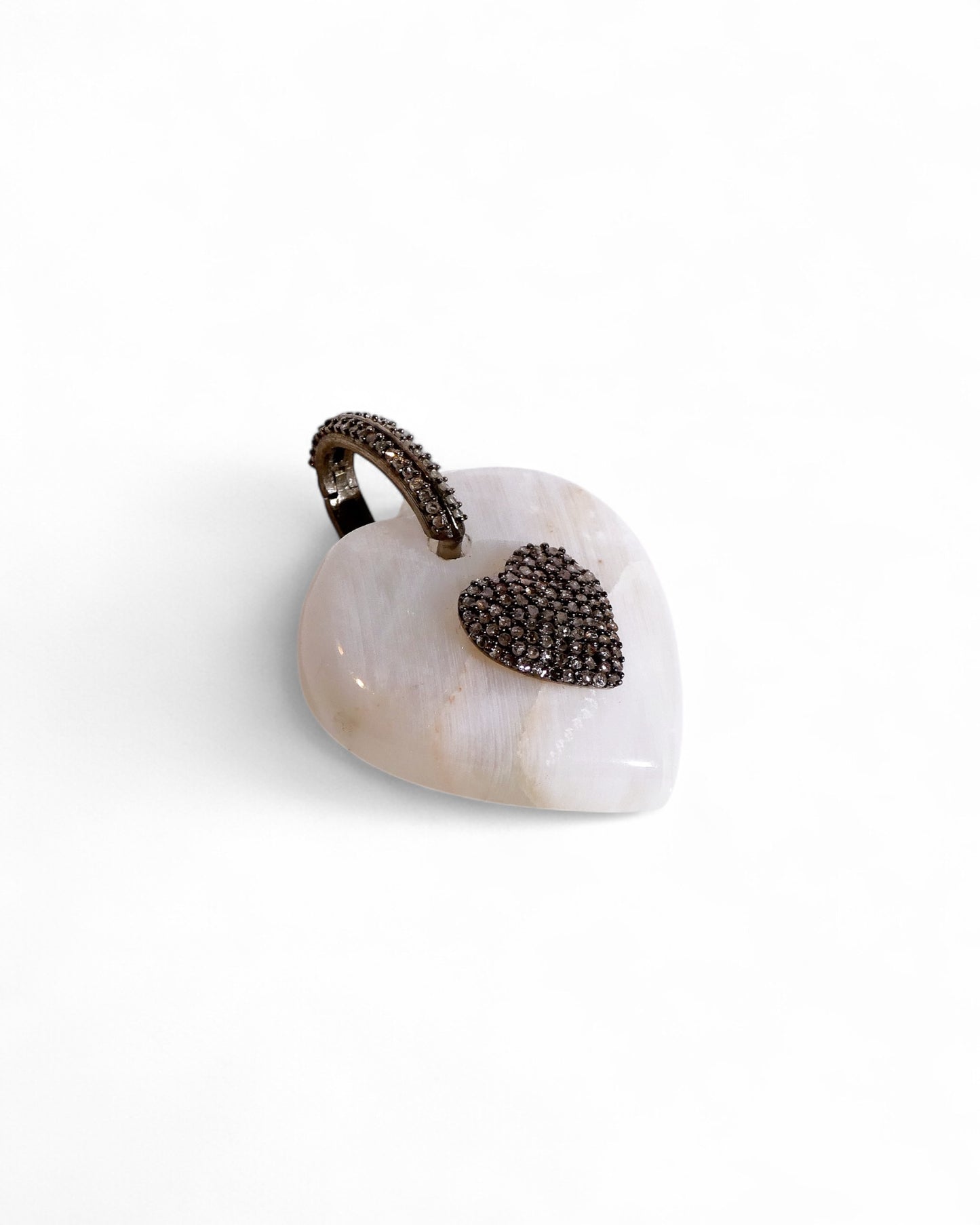 Gemstone Heart Pendant with Pavé Black Diamond Center