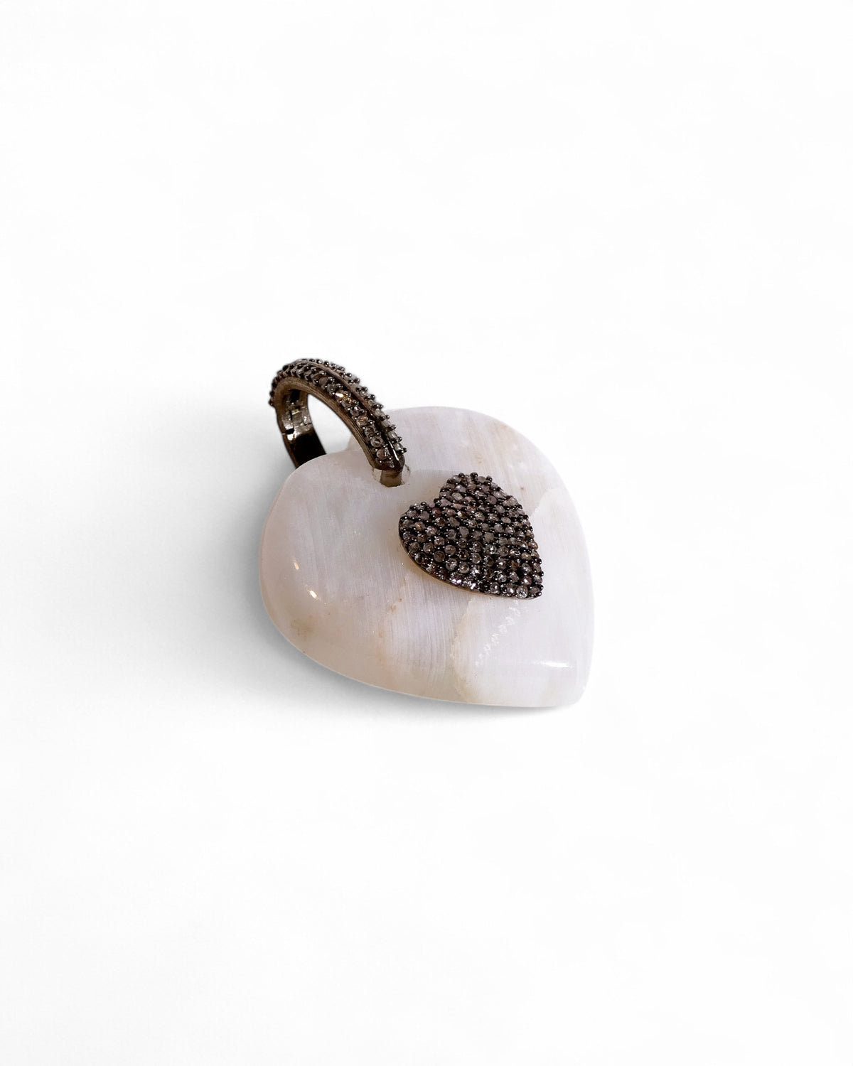 Gemstone Heart Pendant with Pavé Black Diamond Center
