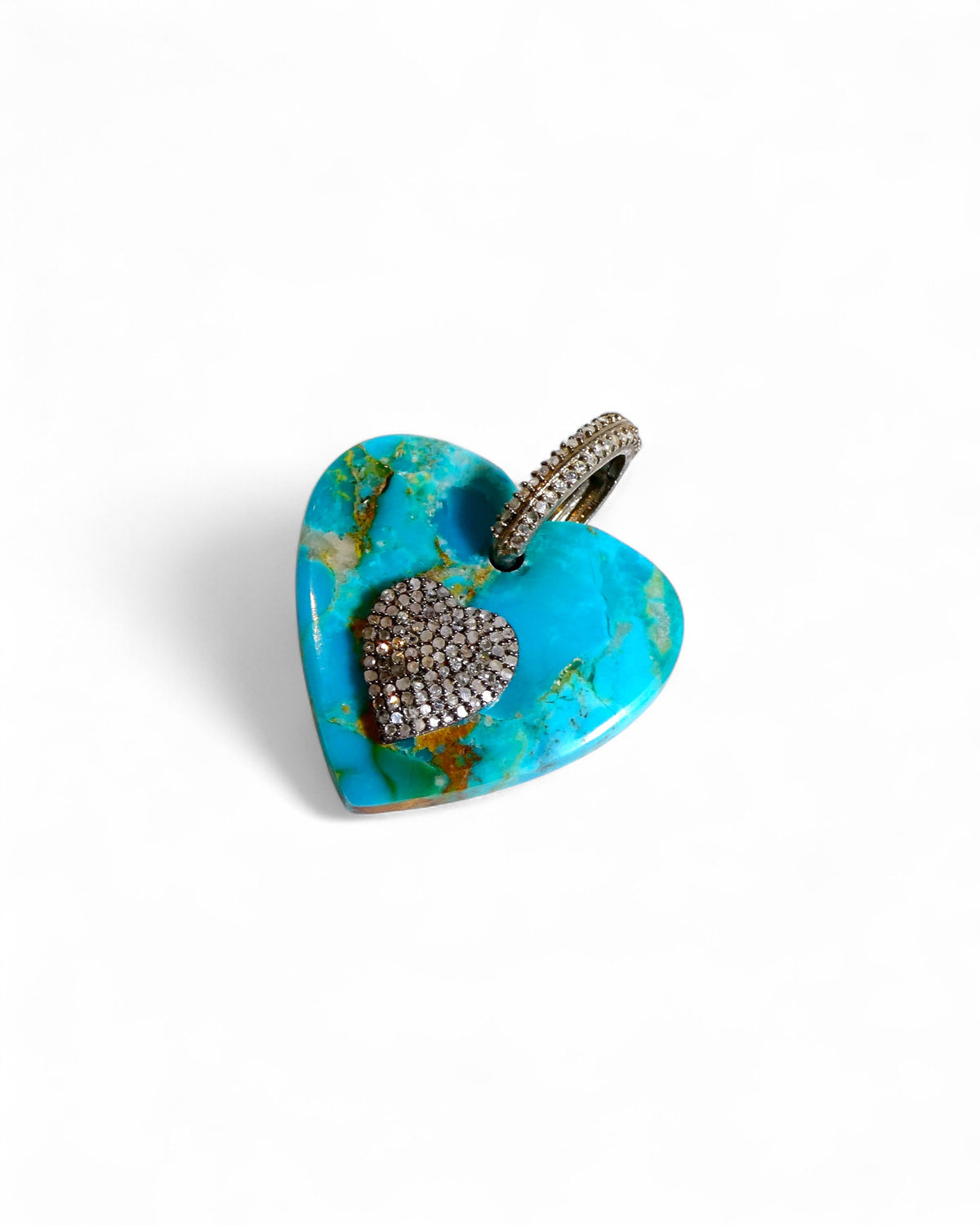 Gemstone Heart Pendant with Pavé Black Diamond Center