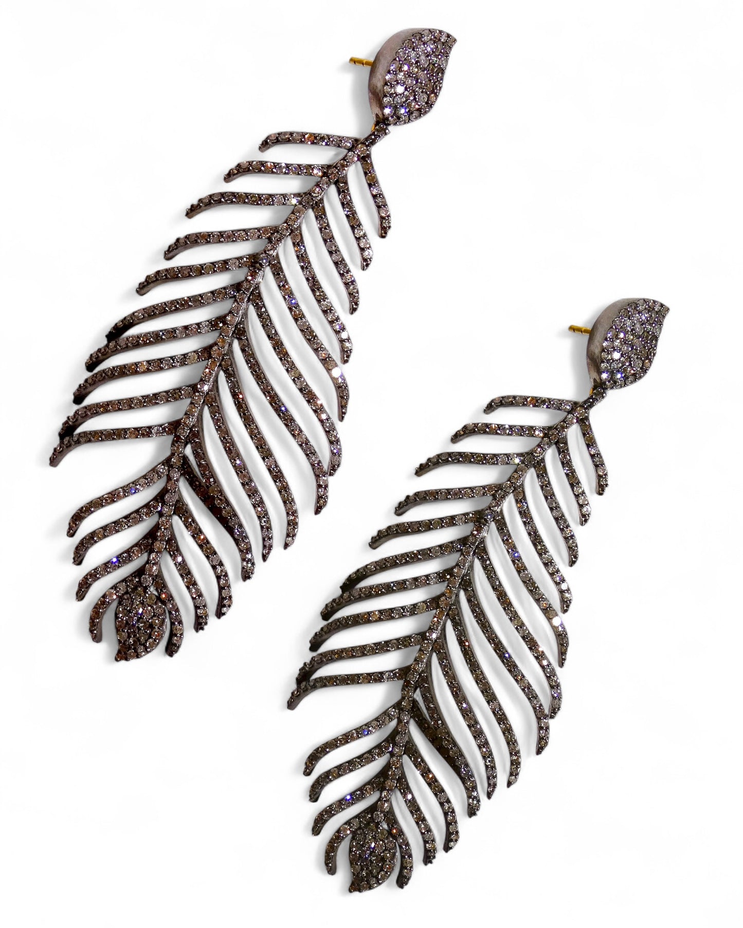 Pavé Black Diamond Feather Drop Earrings