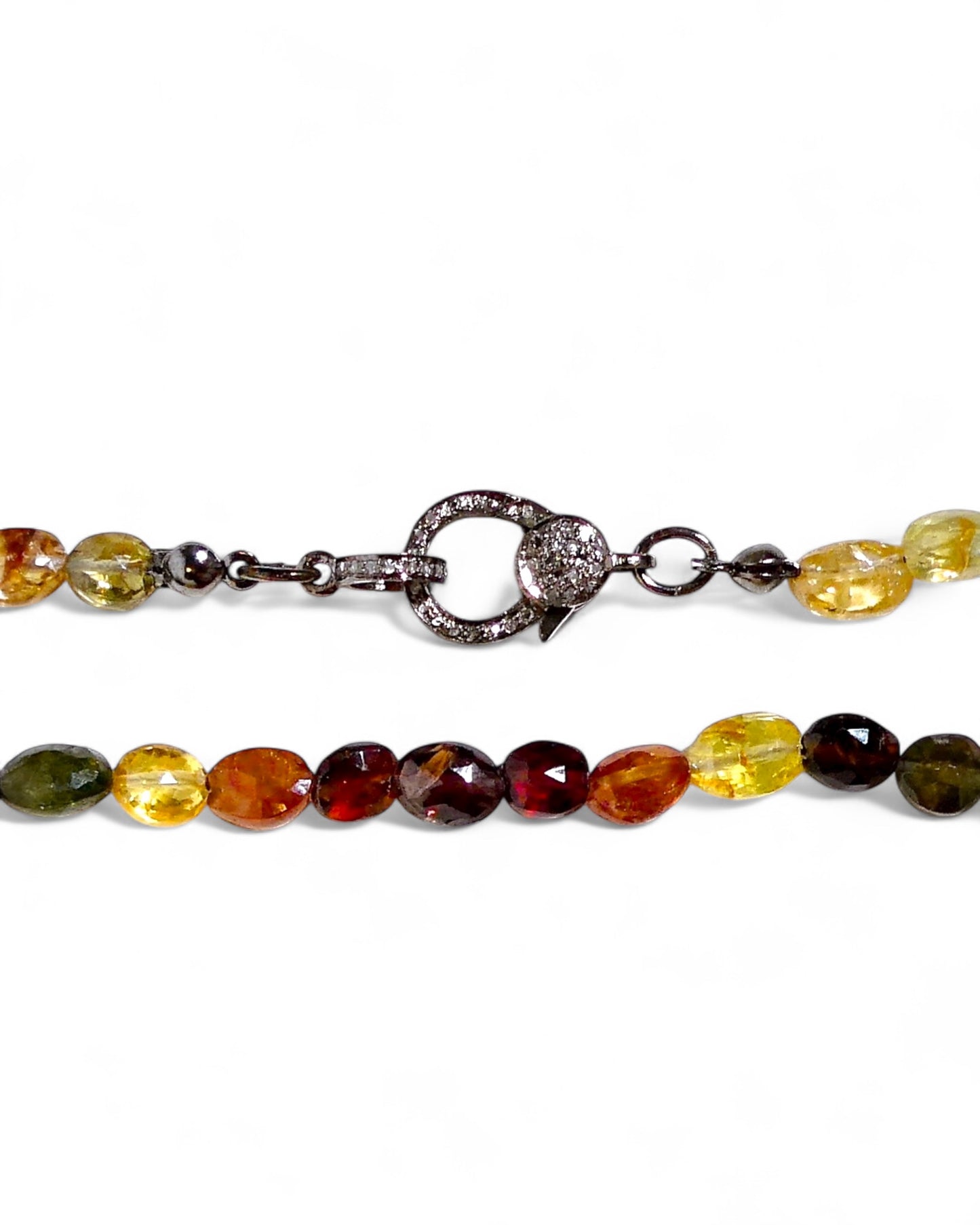 Mixed Sapphire Beaded Necklace with Black Diamond Clasp