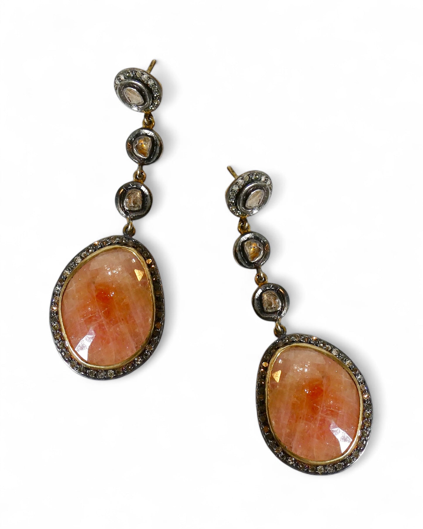 Multicolor Sapphire and Black Diamond Drop Earrings