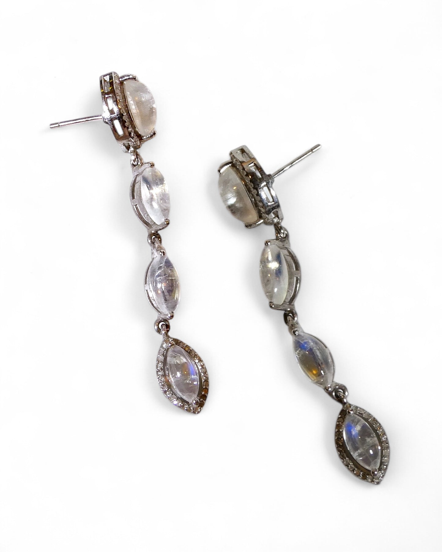 Marquise Moonstone and Diamond Drop Earrings