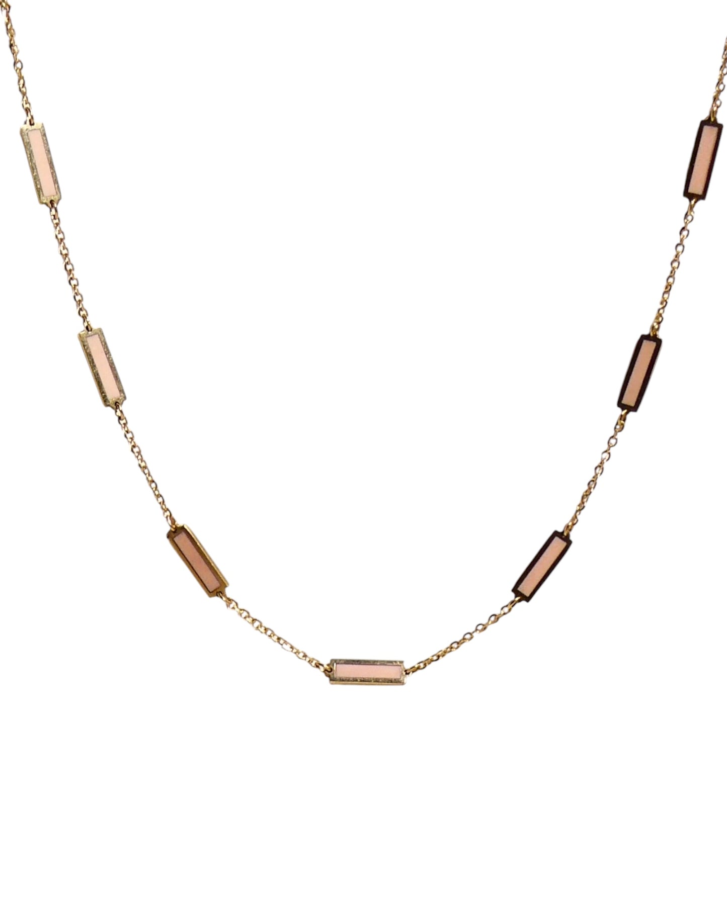 14k Gold Inlay Pink Agate Station Necklace