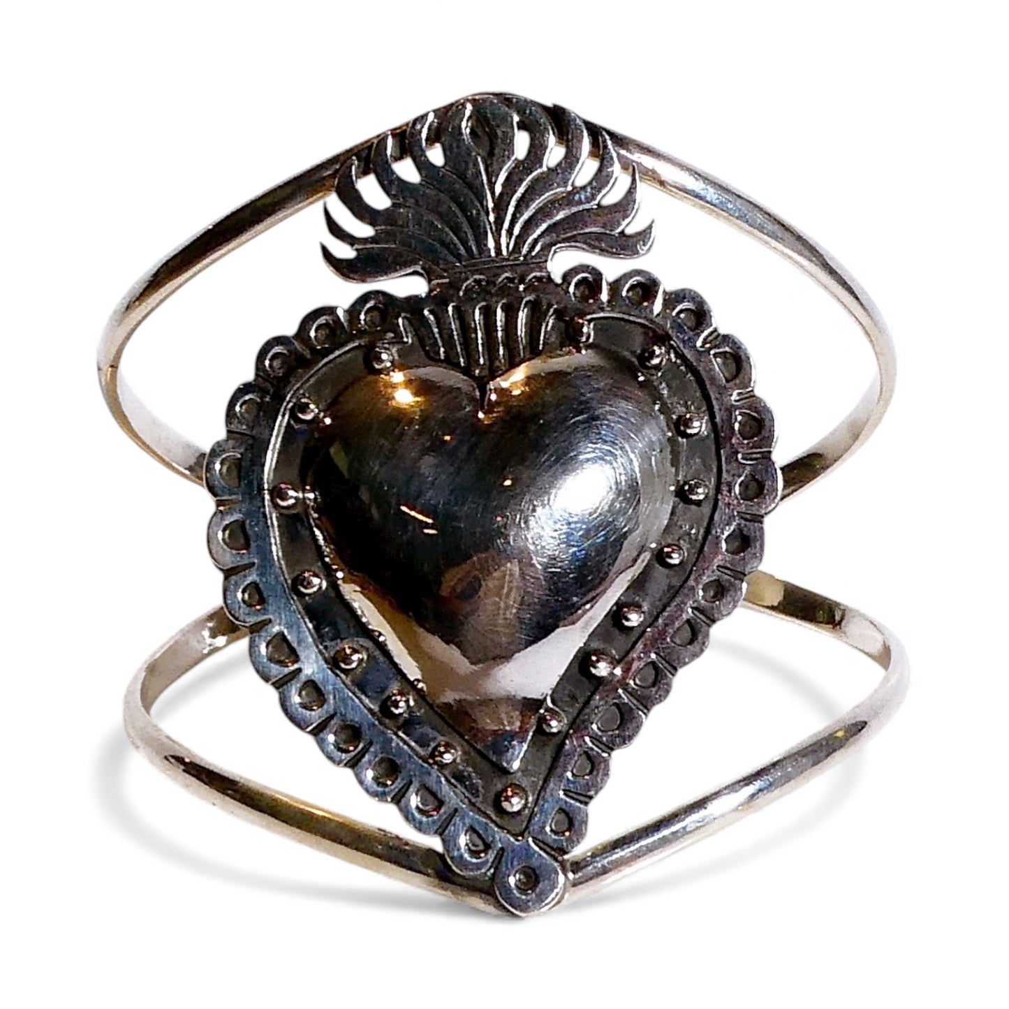 Large Sacred Heart Silver Cuff