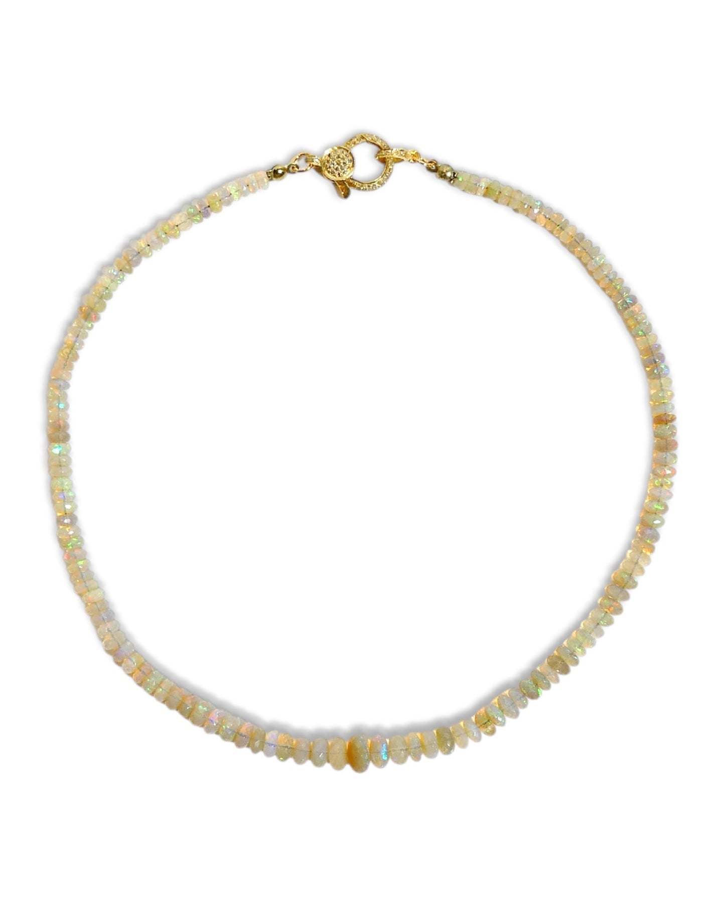Opal Beaded Necklace with Gold Pavé Clasp